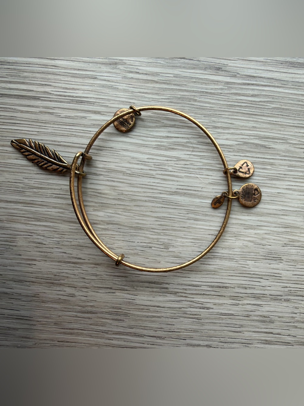 Feather Alex and Ani Gold Expandable Charm Bangle Bracelet
